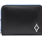 Sleek Black Leather Card Holder with Blue Accents - SEHABRANDS