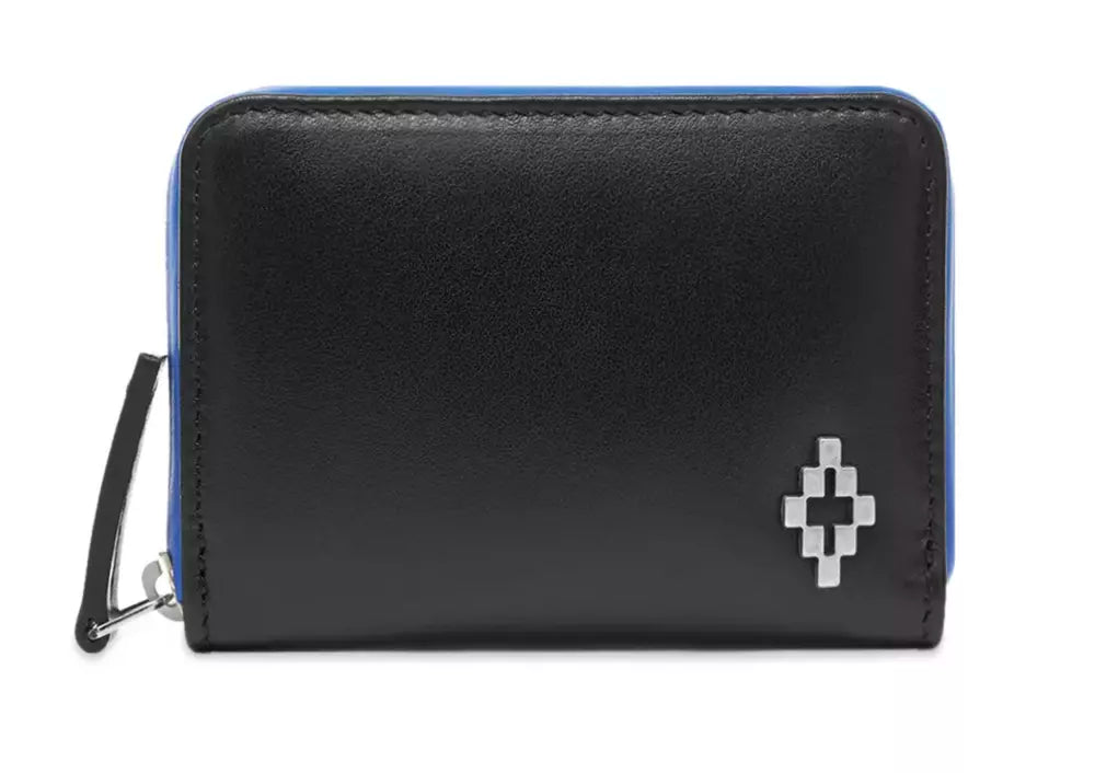 Sleek Black Leather Card Holder with Blue Accents - SEHABRANDS