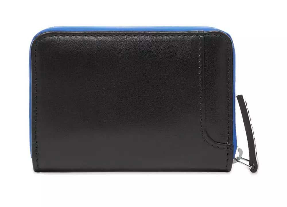 Sleek Black Leather Card Holder with Blue Accents - SEHABRANDS