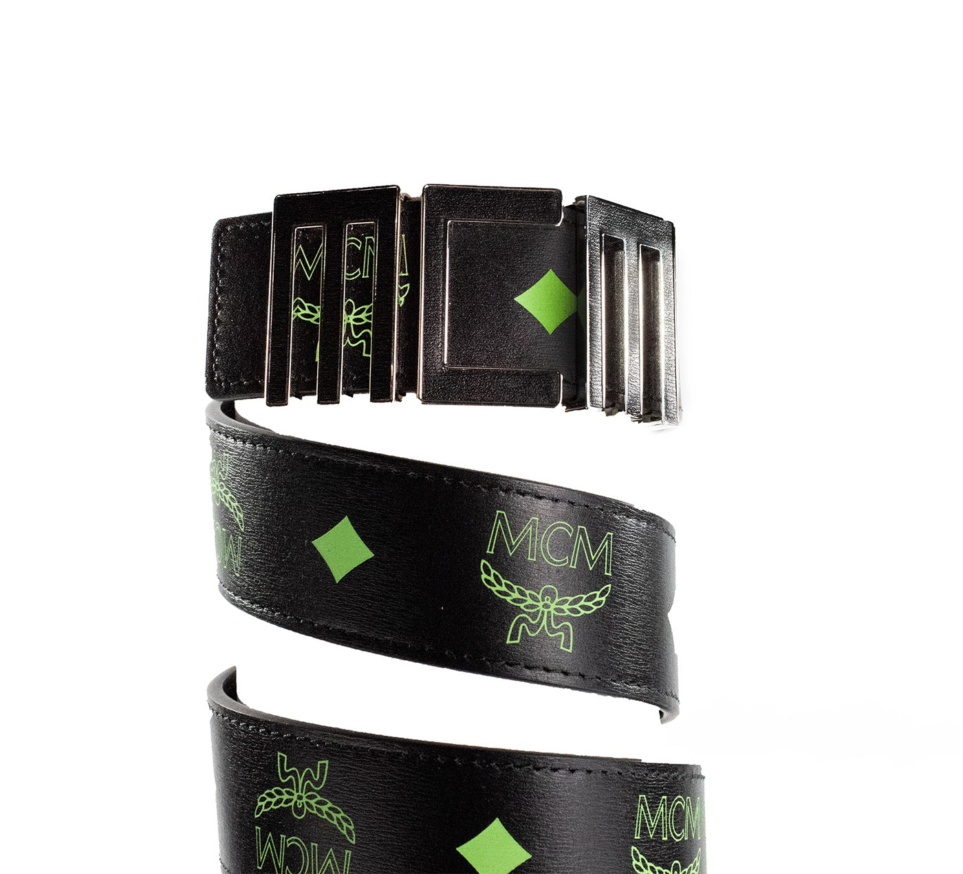 Claus Mens Summer Green Smooth Visetos Logo Leather Numeric Buckle Belt - SEHABRANDS