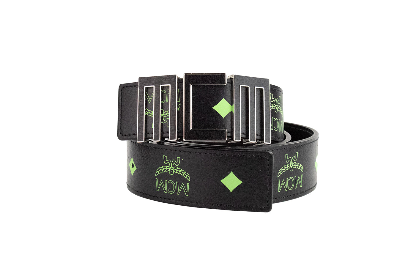 Claus Mens Summer Green Smooth Visetos Logo Leather Numeric Buckle Belt - SEHABRANDS