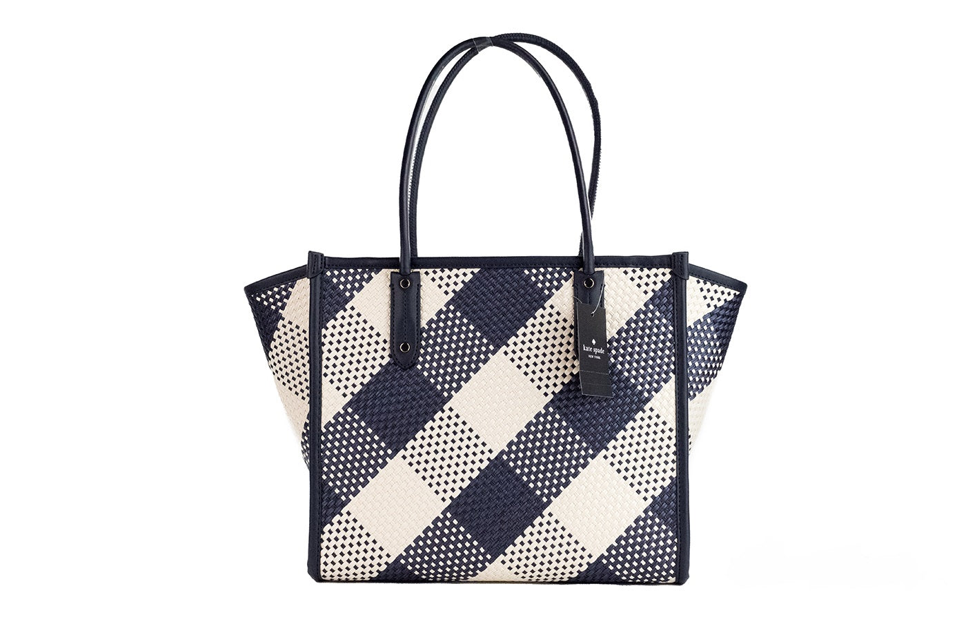 Ella Gingham Blazer Blue Oversized Woven Shoulder Tote Bag Purse - SEHABRANDS