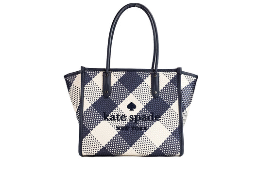 Ella Gingham Blazer Blue Oversized Woven Shoulder Tote Bag Purse - SEHABRANDS