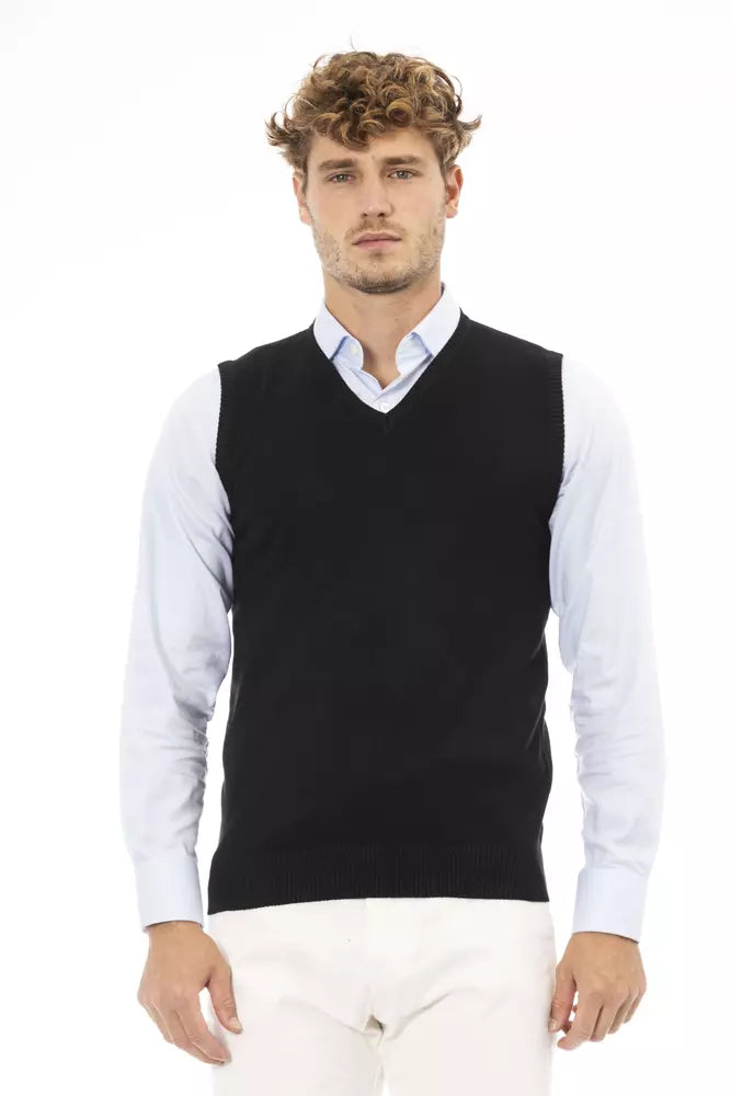 Black Viscose Men Vest - SEHABRANDS