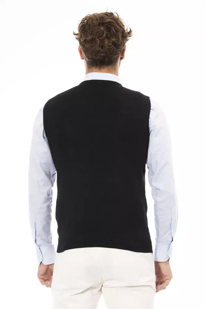 Black Viscose Men Vest - SEHABRANDS