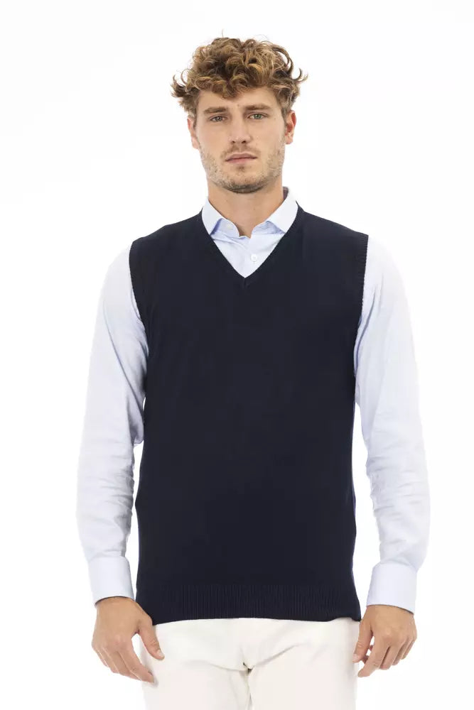 Blue Viscose Men Vest - SEHABRANDS