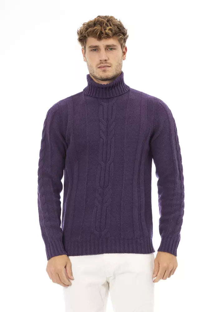 Purple Merino Wool Men Sweater - SEHABRANDS