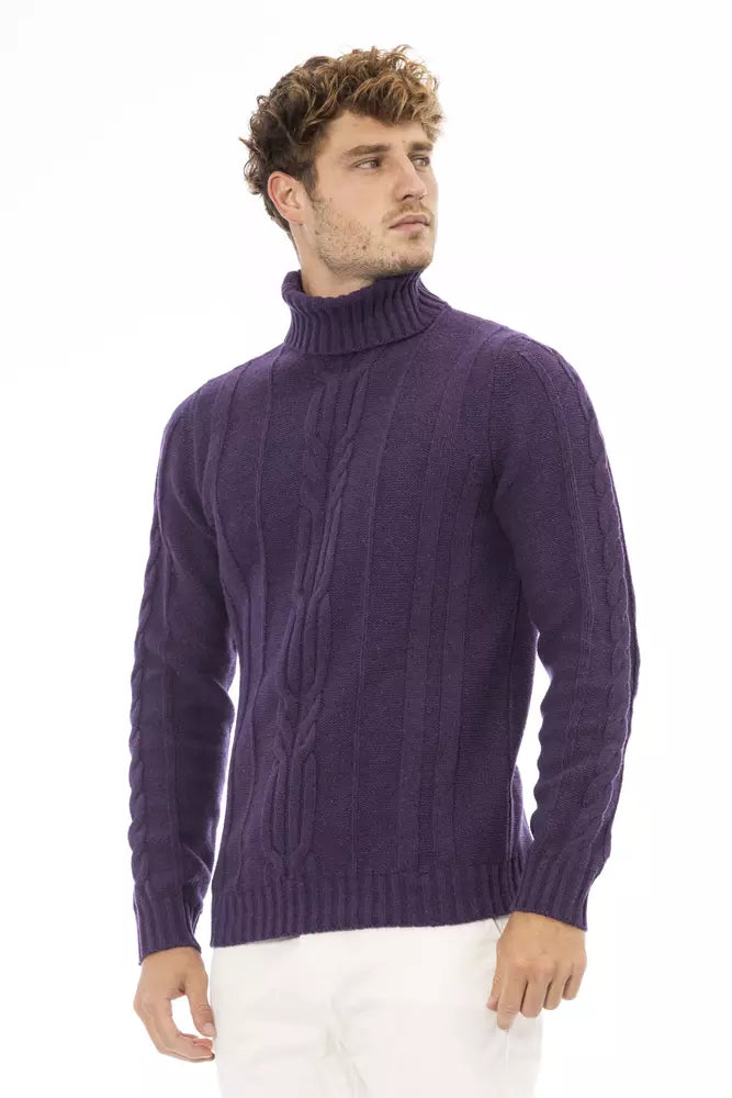 Purple Merino Wool Men Sweater - SEHABRANDS