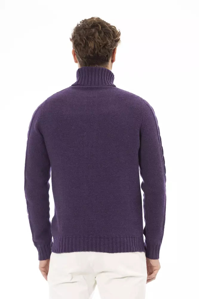 Purple Merino Wool Men Sweater - SEHABRANDS