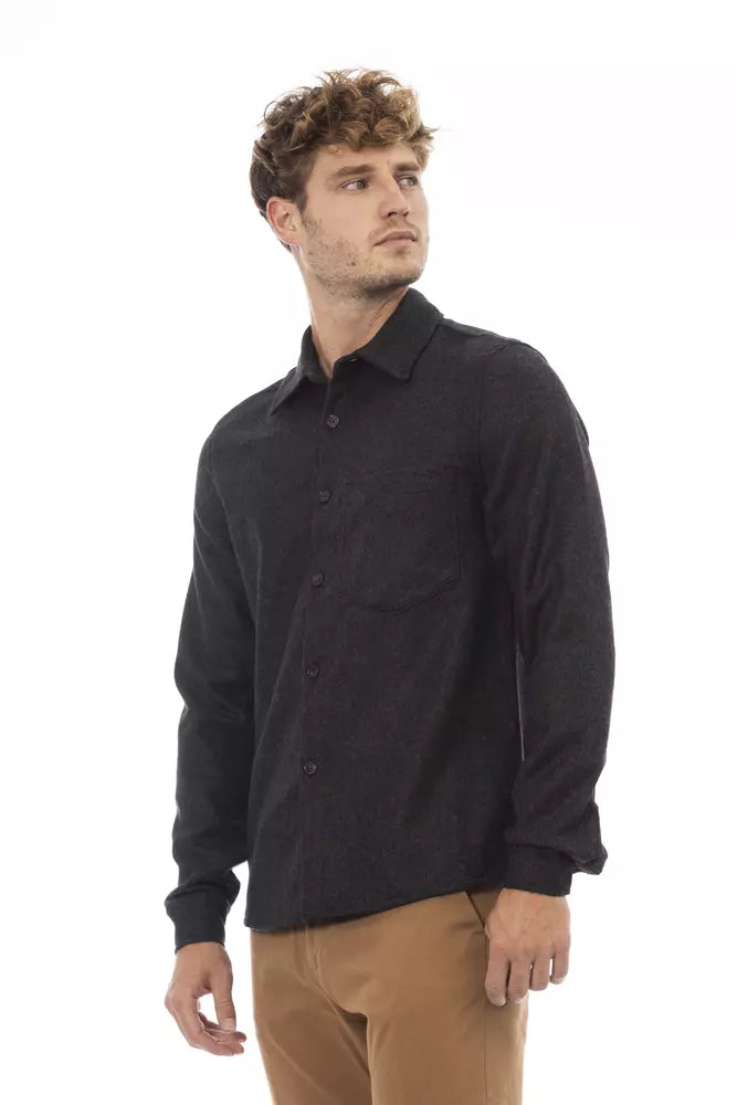 Gray Wool Men Shirt - SEHABRANDS