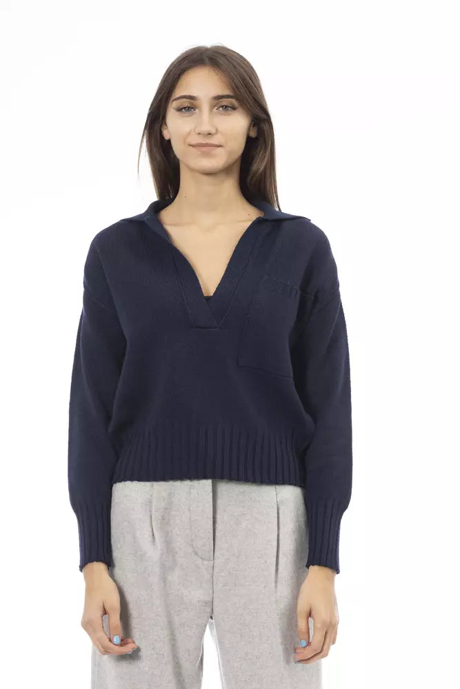 Blue Wool Women Sweater - SEHABRANDS