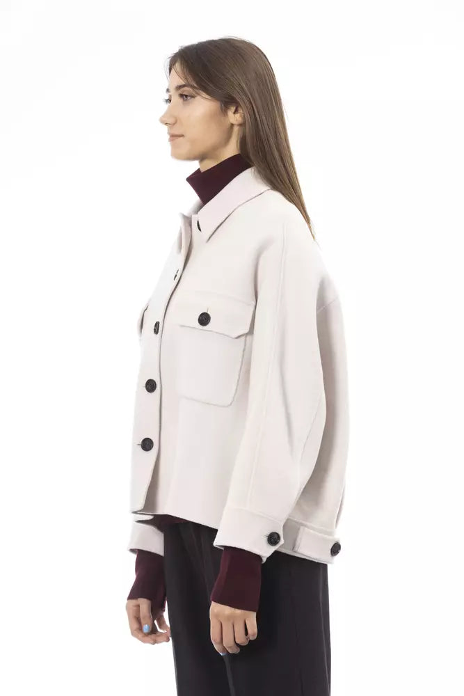 Elegant White Wool Blazer Jacket - SEHABRANDS