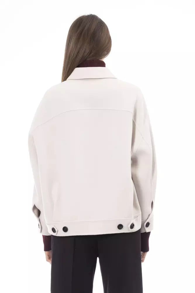 Elegant White Wool Blazer Jacket - SEHABRANDS