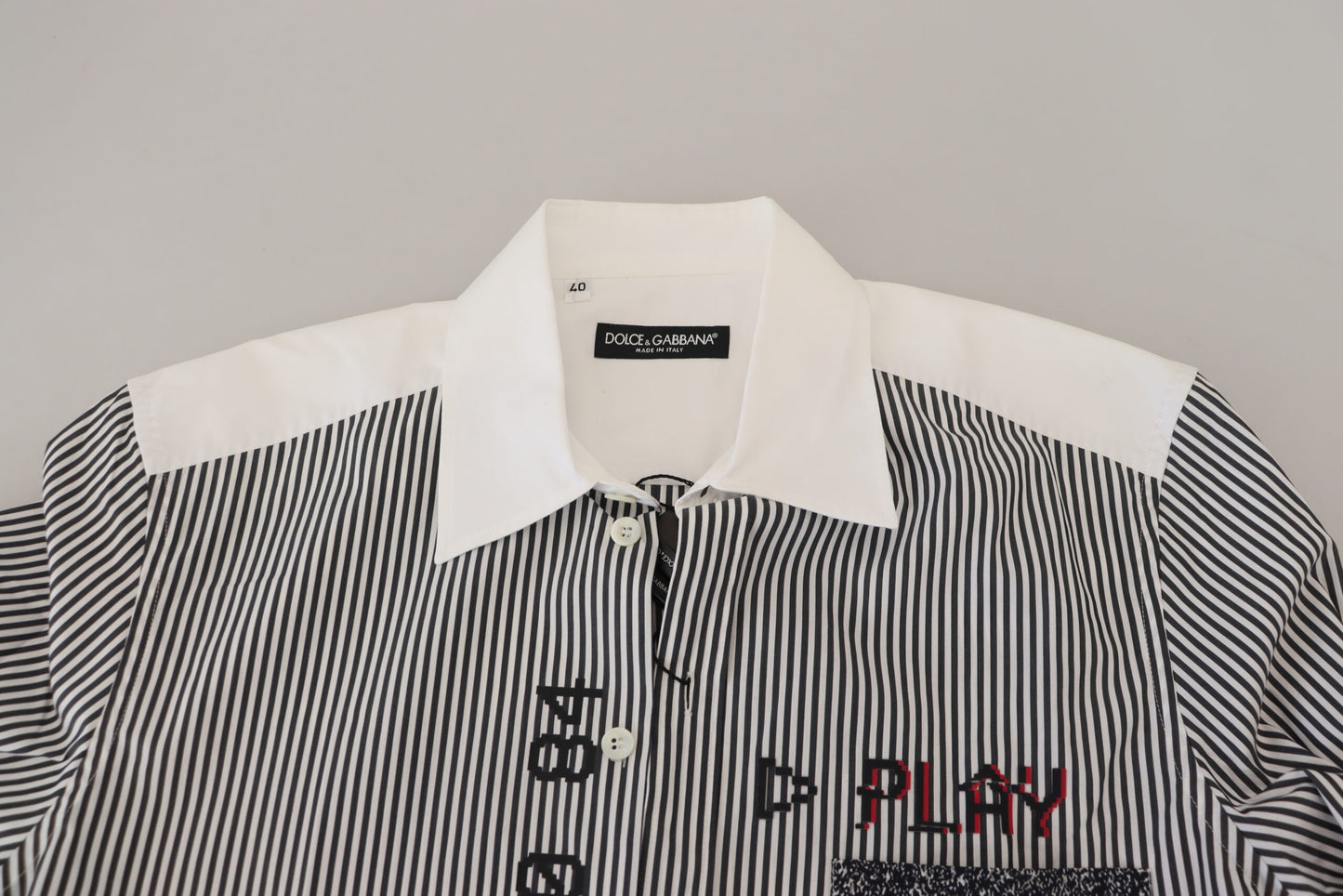 Dolce & Gabbana Slim Fit Striped Casual Shirt with Channel Motive