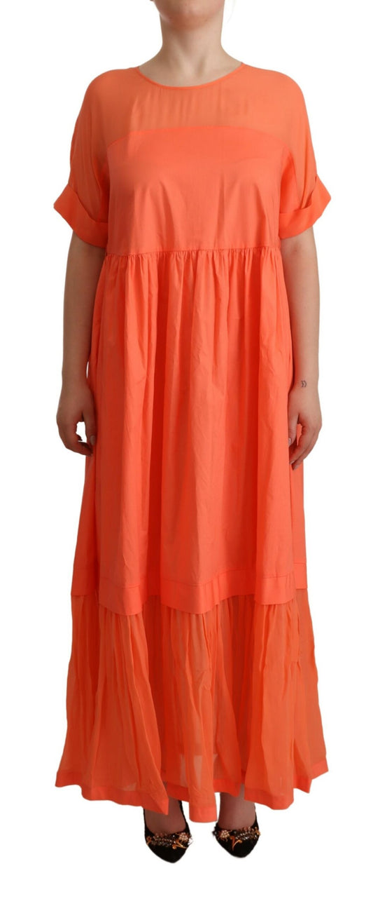 Elegant Coral Maxi Dress with Short Sleeves - SEHABRANDS