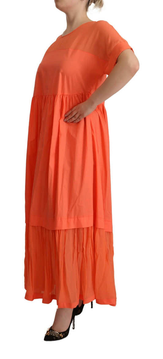 Elegant Coral Maxi Dress with Short Sleeves - SEHABRANDS