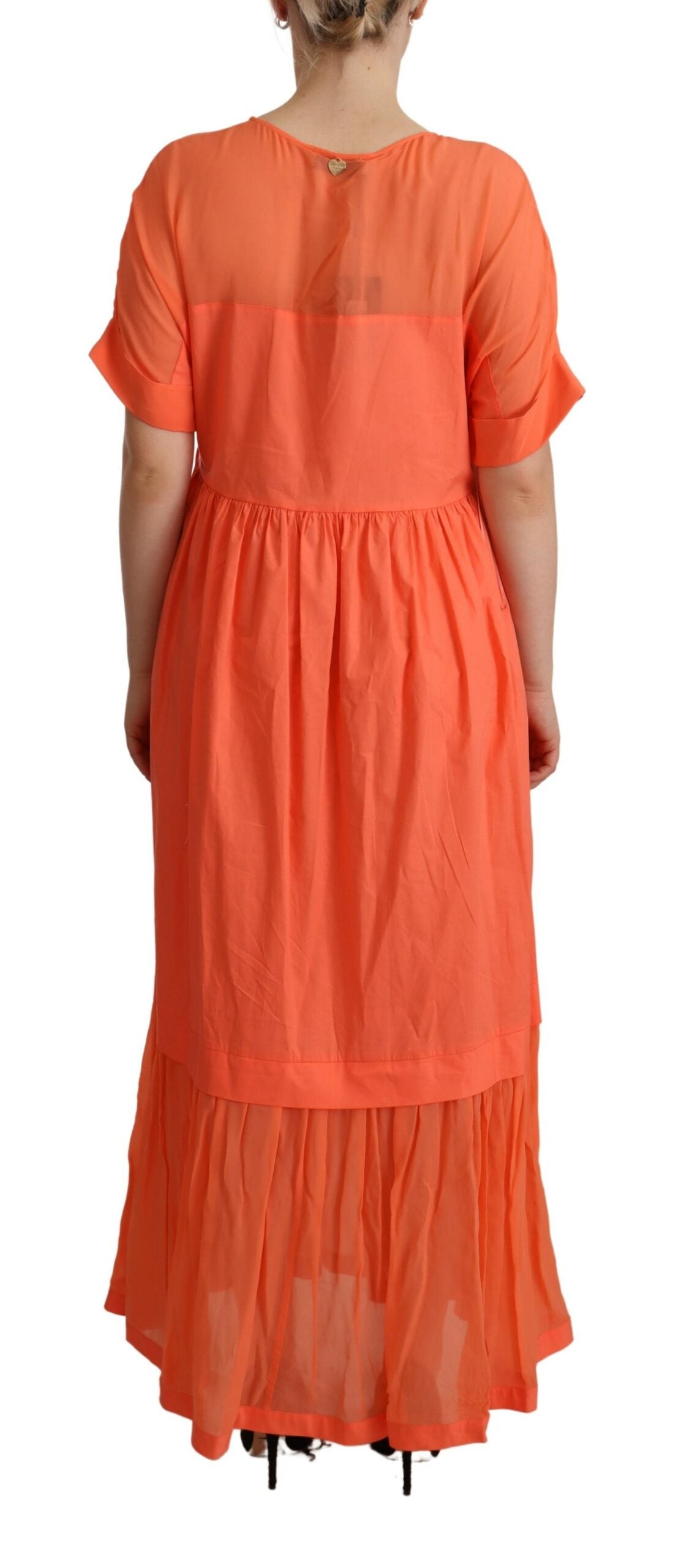 Elegant Coral Maxi Dress with Short Sleeves - SEHABRANDS