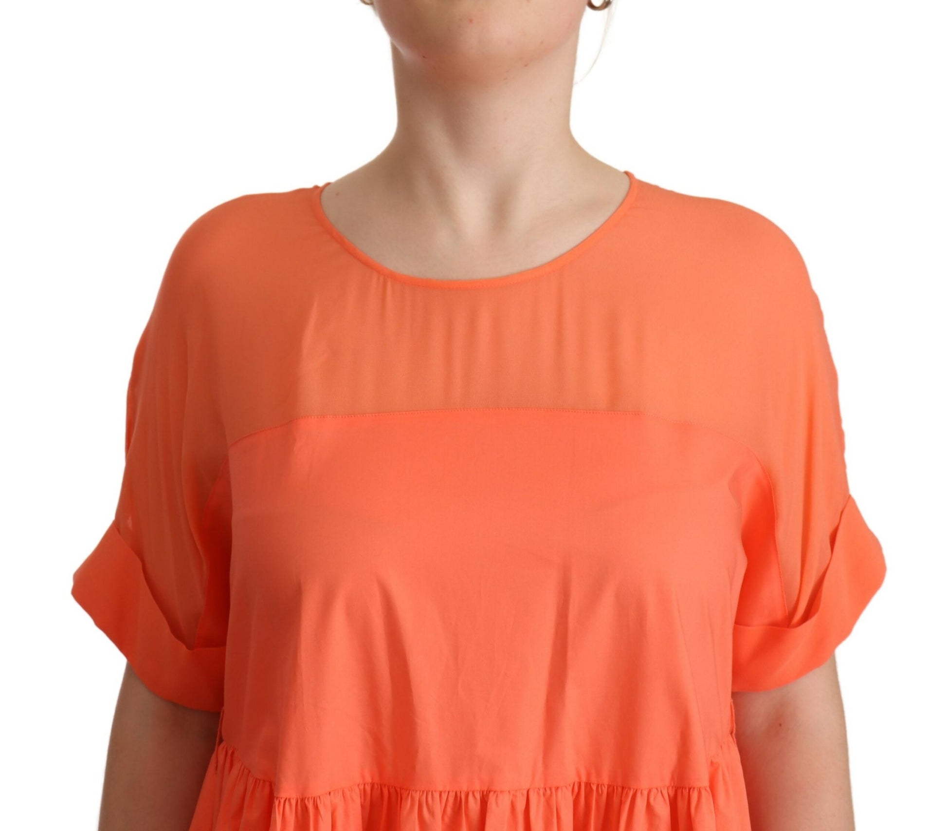 Elegant Coral Maxi Dress with Short Sleeves - SEHABRANDS