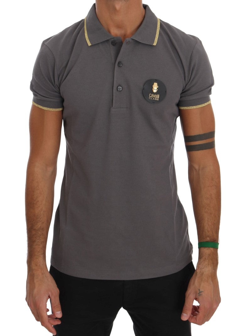 Elegant Grey Cotton Polo Shirt - SEHABRANDS