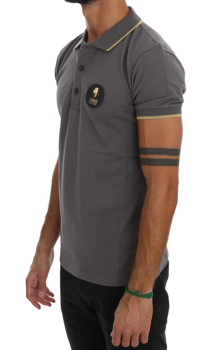 Elegant Grey Cotton Polo Shirt - SEHABRANDS