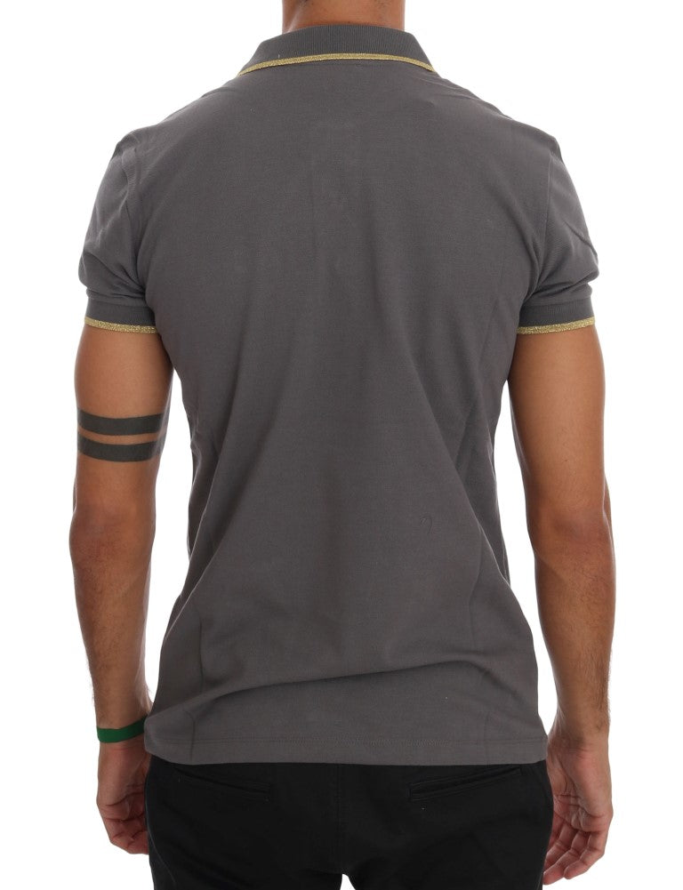 Elegant Grey Cotton Polo Shirt - SEHABRANDS