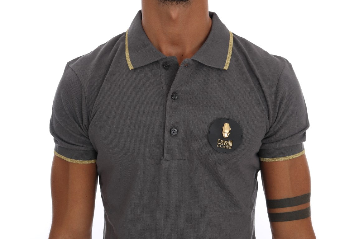 Elegant Grey Cotton Polo Shirt - SEHABRANDS