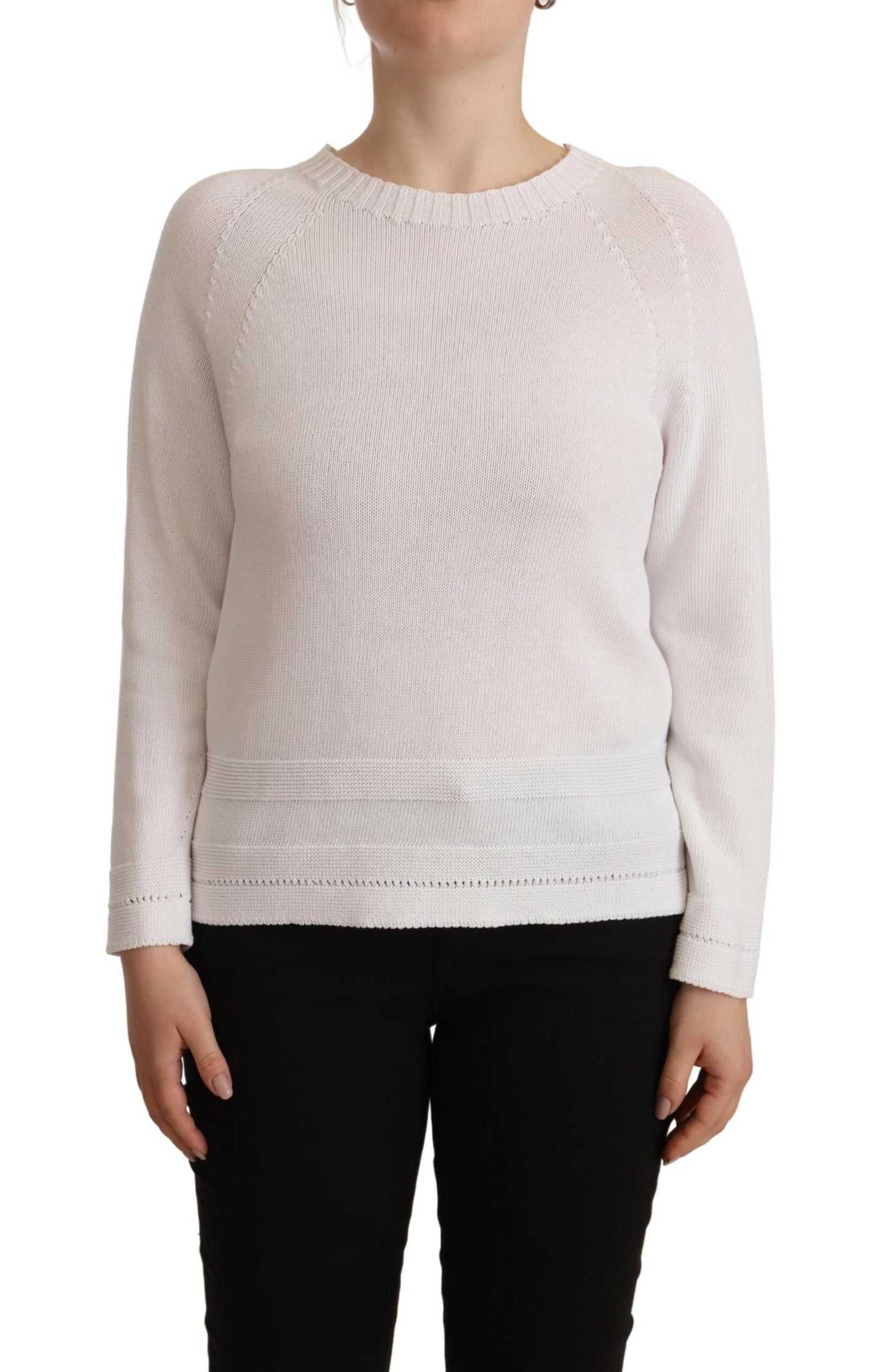 Elegant White Cotton Pullover Sweater - SEHABRANDS