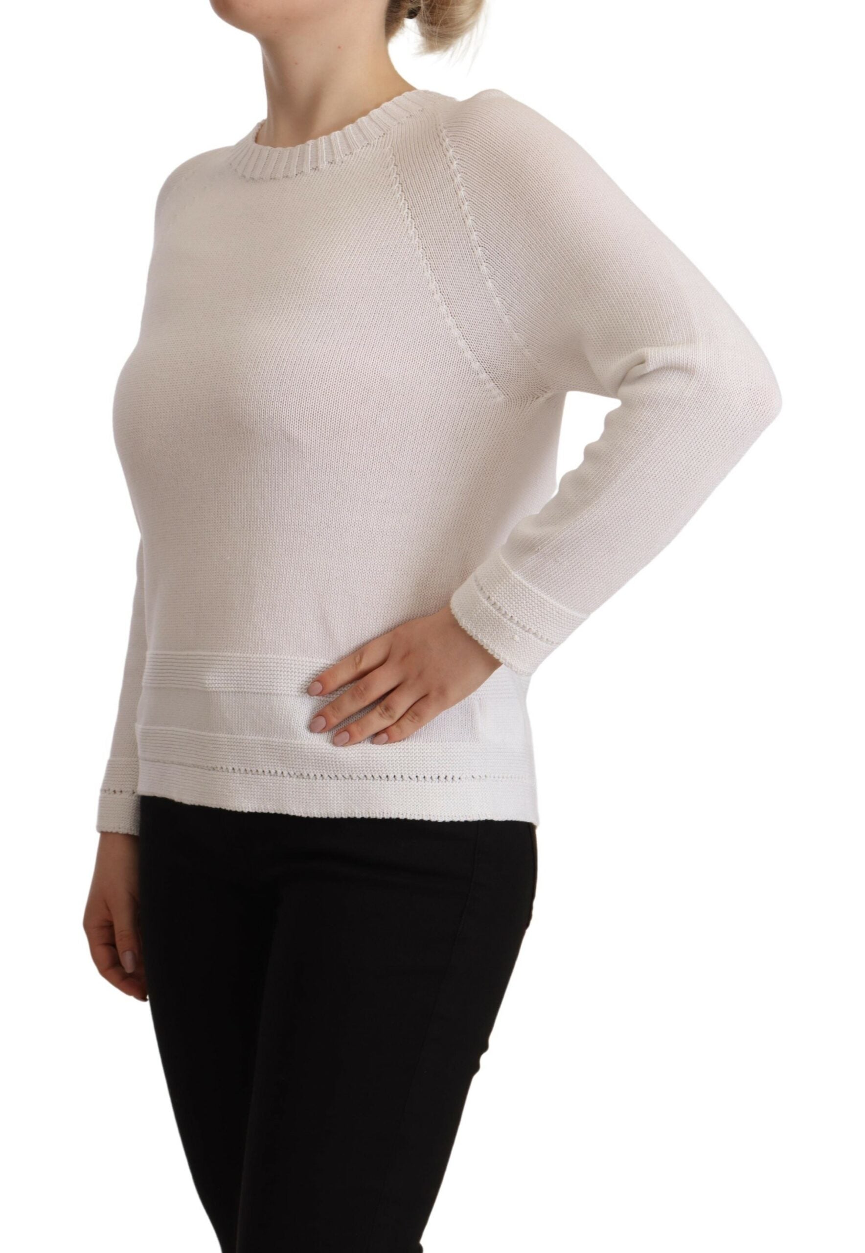 Elegant White Cotton Pullover Sweater - SEHABRANDS