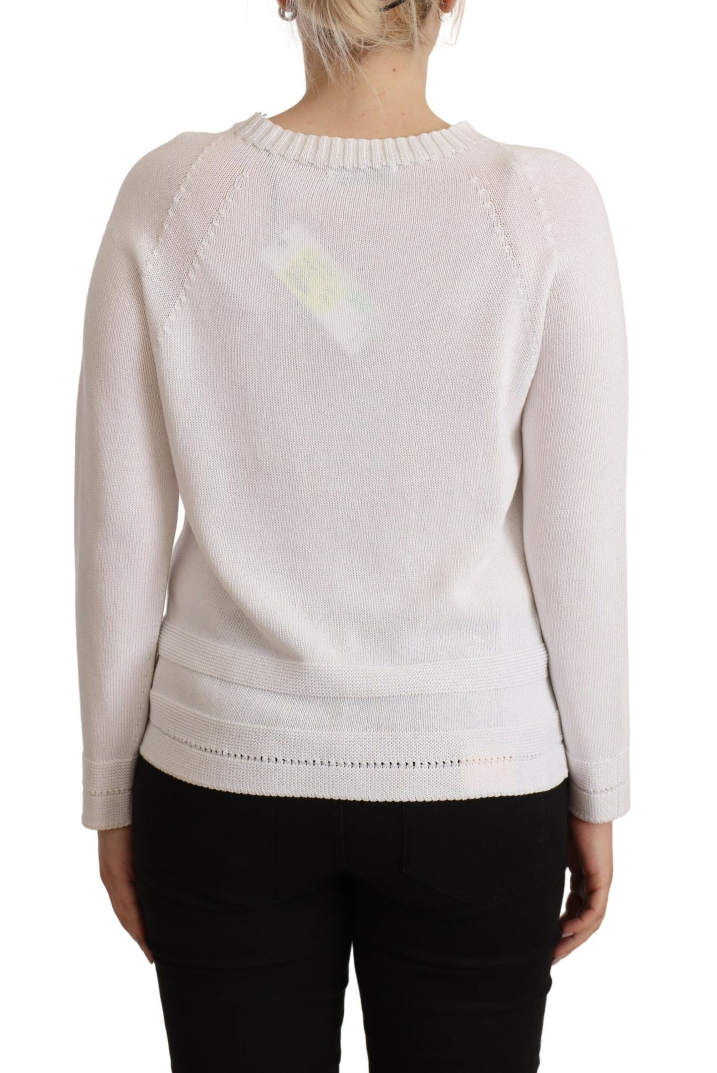 Elegant White Cotton Pullover Sweater - SEHABRANDS