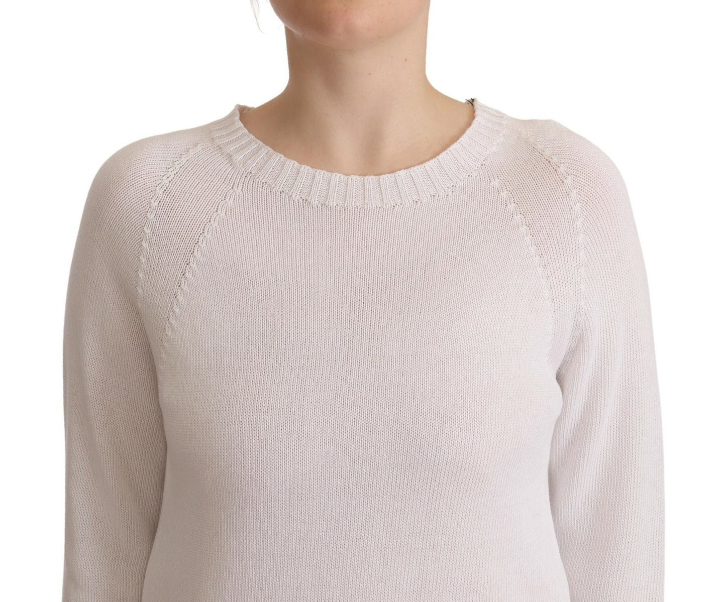 Elegant White Cotton Pullover Sweater - SEHABRANDS