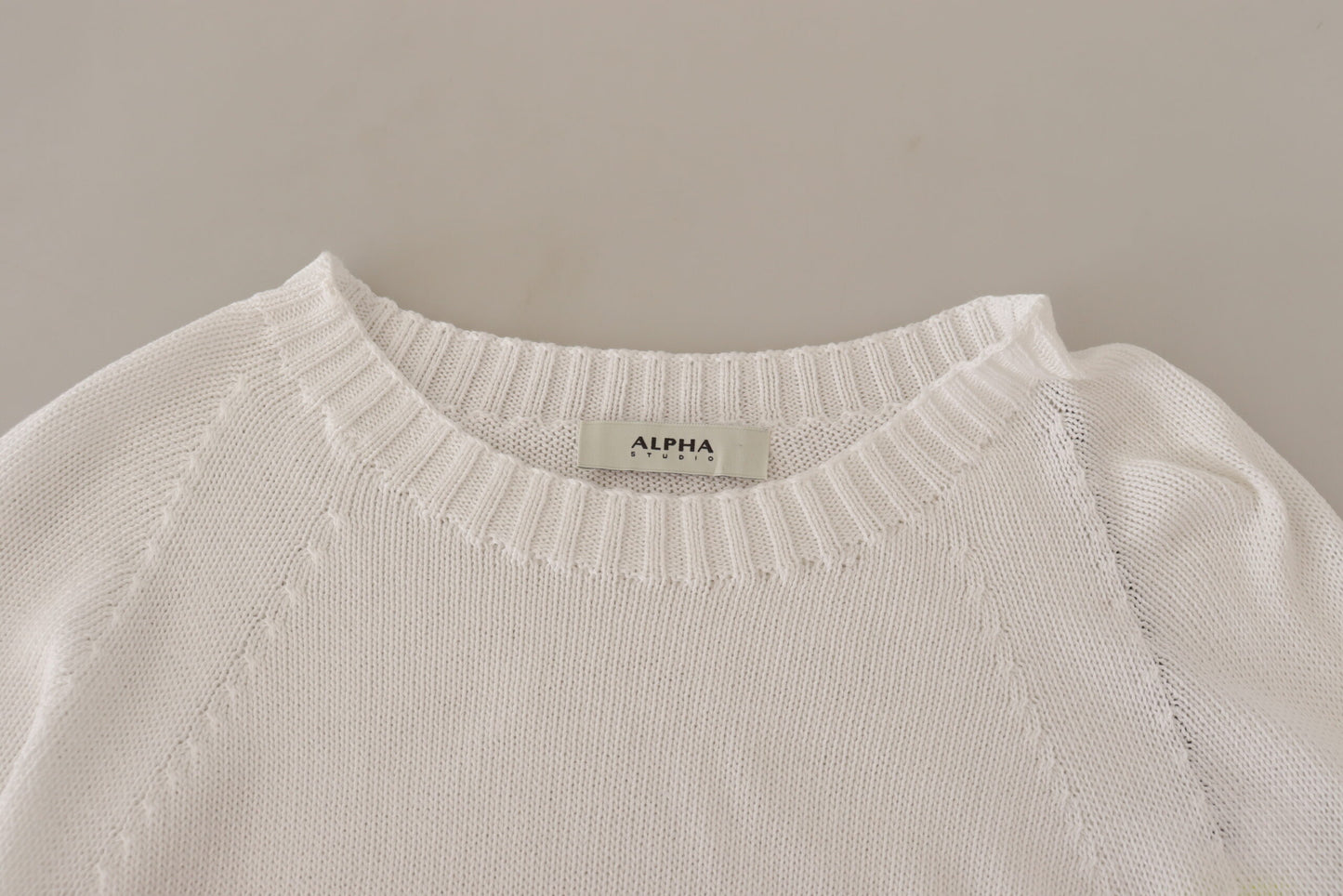 Elegant White Cotton Pullover Sweater - SEHABRANDS