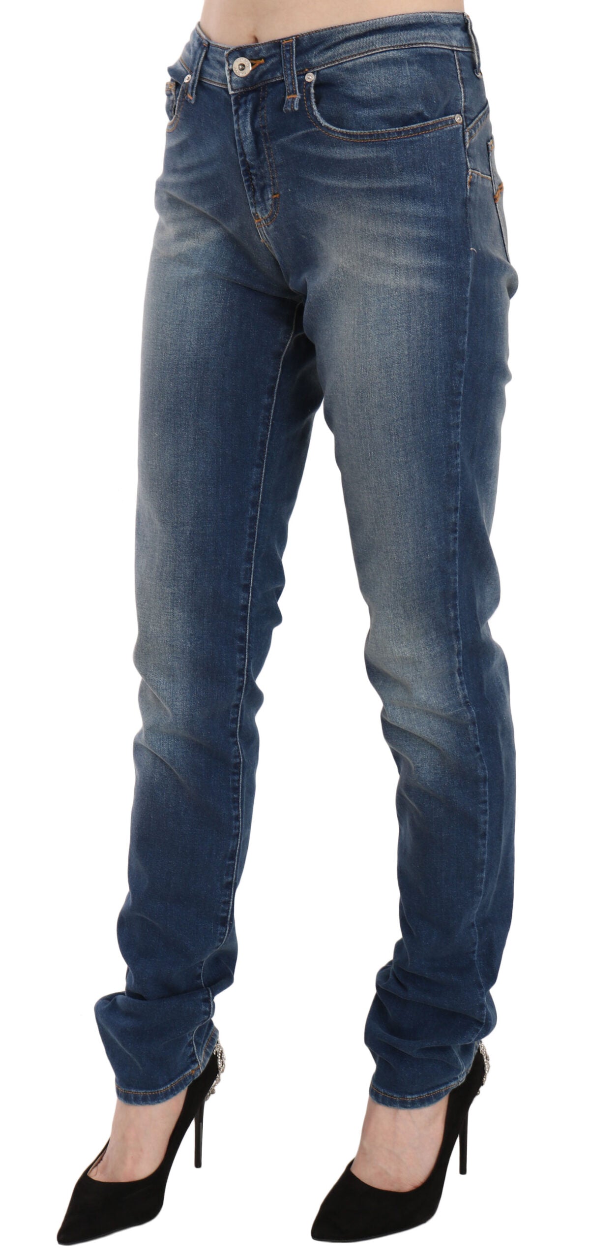 Svelte Mid Waist Slim Jeans in Vintage Blue - SEHABRANDS