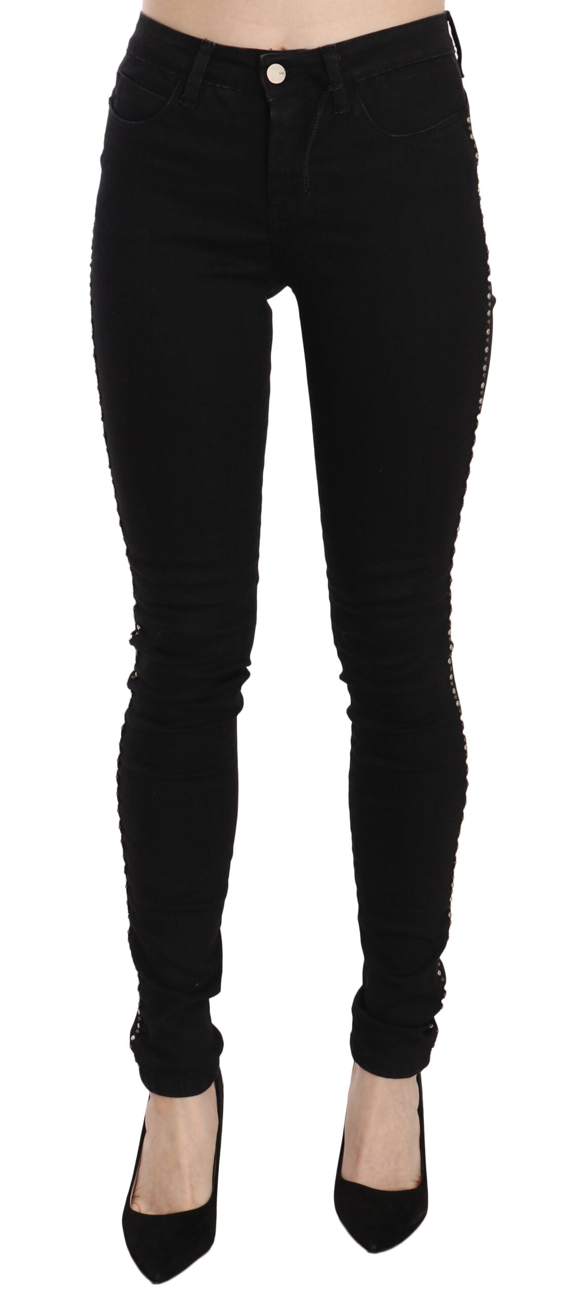 Chic Mid Waist Skinny Black Denim - SEHABRANDS