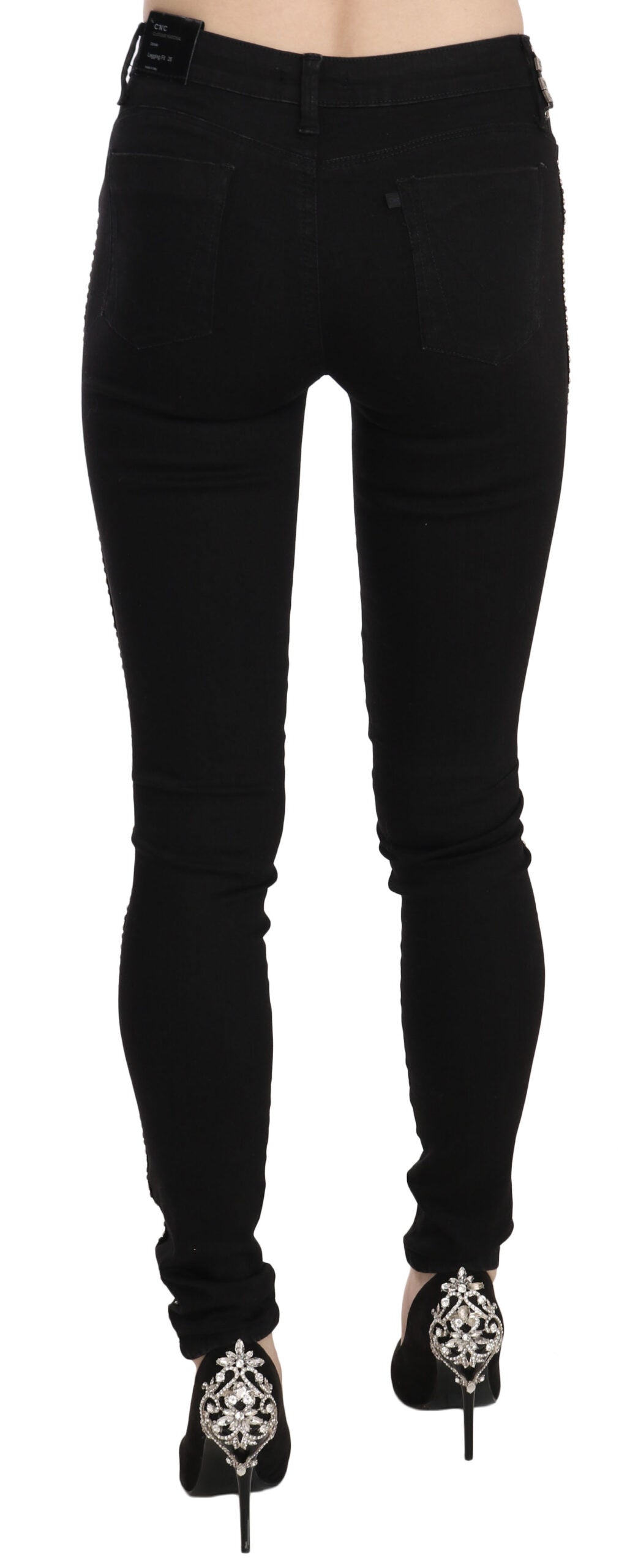 Chic Mid Waist Skinny Black Denim - SEHABRANDS