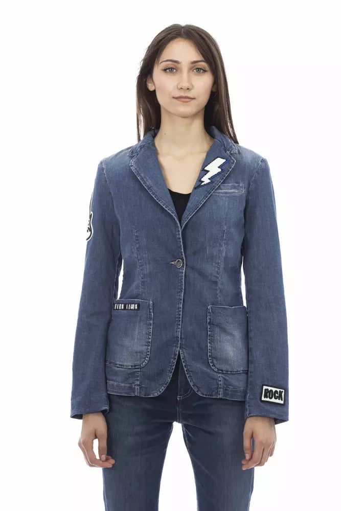 Blue Cotton Women Jacket - SEHABRANDS