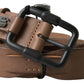 Elegant Brown Leather Waist Belt with Black Metal Buckle - SEHABRANDS