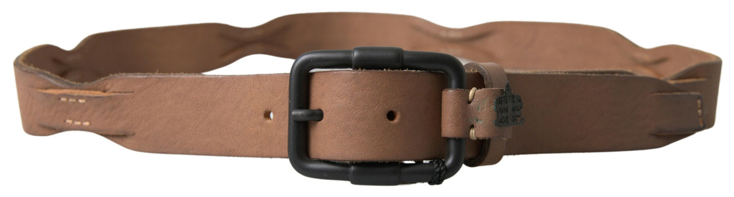 Elegant Brown Leather Waist Belt with Black Metal Buckle - SEHABRANDS