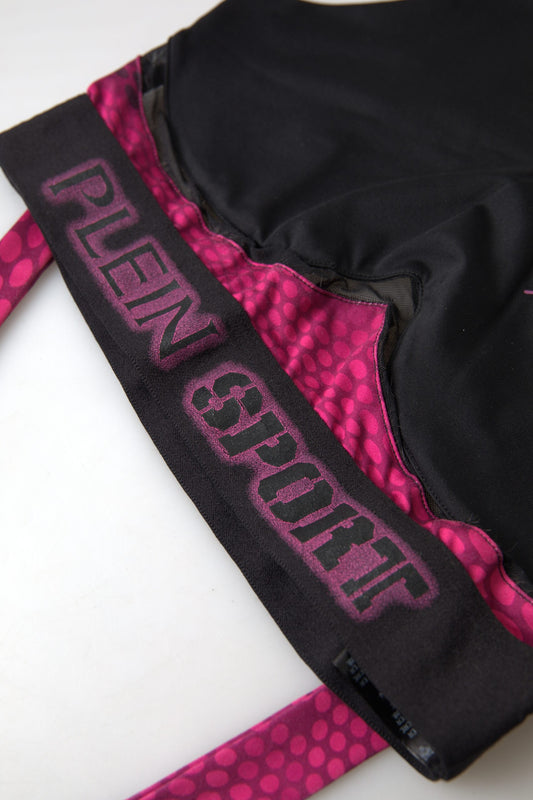 Plein Sport Sleek Black Sports Bra with Fuchsia Accent