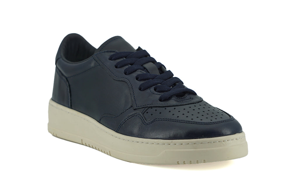 Elegant Navy Blue Leather Sneakers - SEHABRANDS