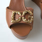 Dolce & Gabbana Chic Brown Leather Ankle Strap Wedges