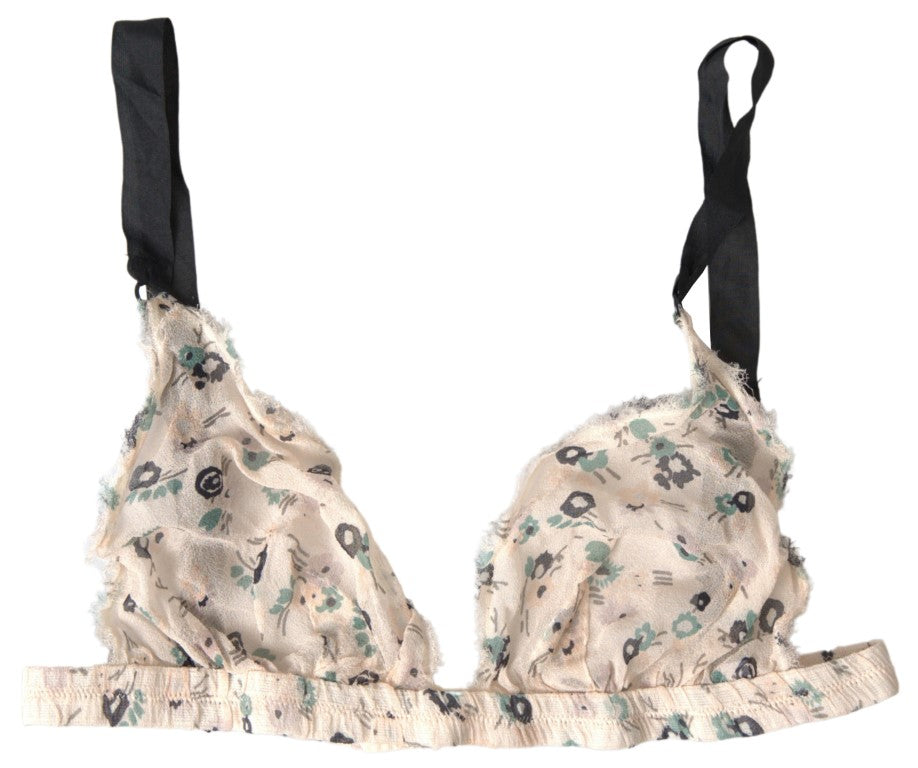 Elegant Floral Print Beige Bra - SEHABRANDS