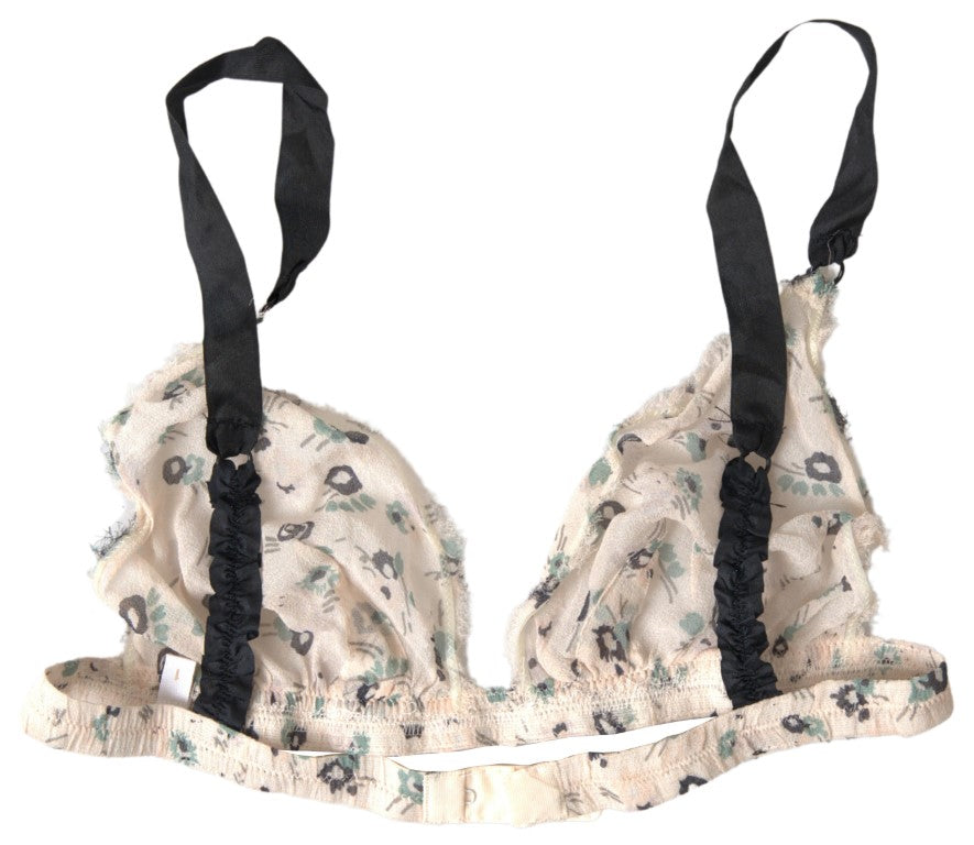 Elegant Floral Print Beige Bra - SEHABRANDS