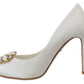 Dolce & Gabbana Crystal-Embellished White Peep Toe Heels