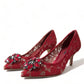 Dolce & Gabbana Radiant Red Lace Heels with Crystals