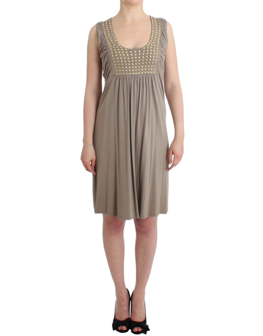 Studded Sheath Knee-Length Dress in Beige - SEHABRANDS