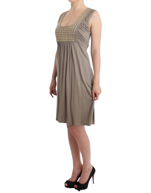 Studded Sheath Knee-Length Dress in Beige - SEHABRANDS