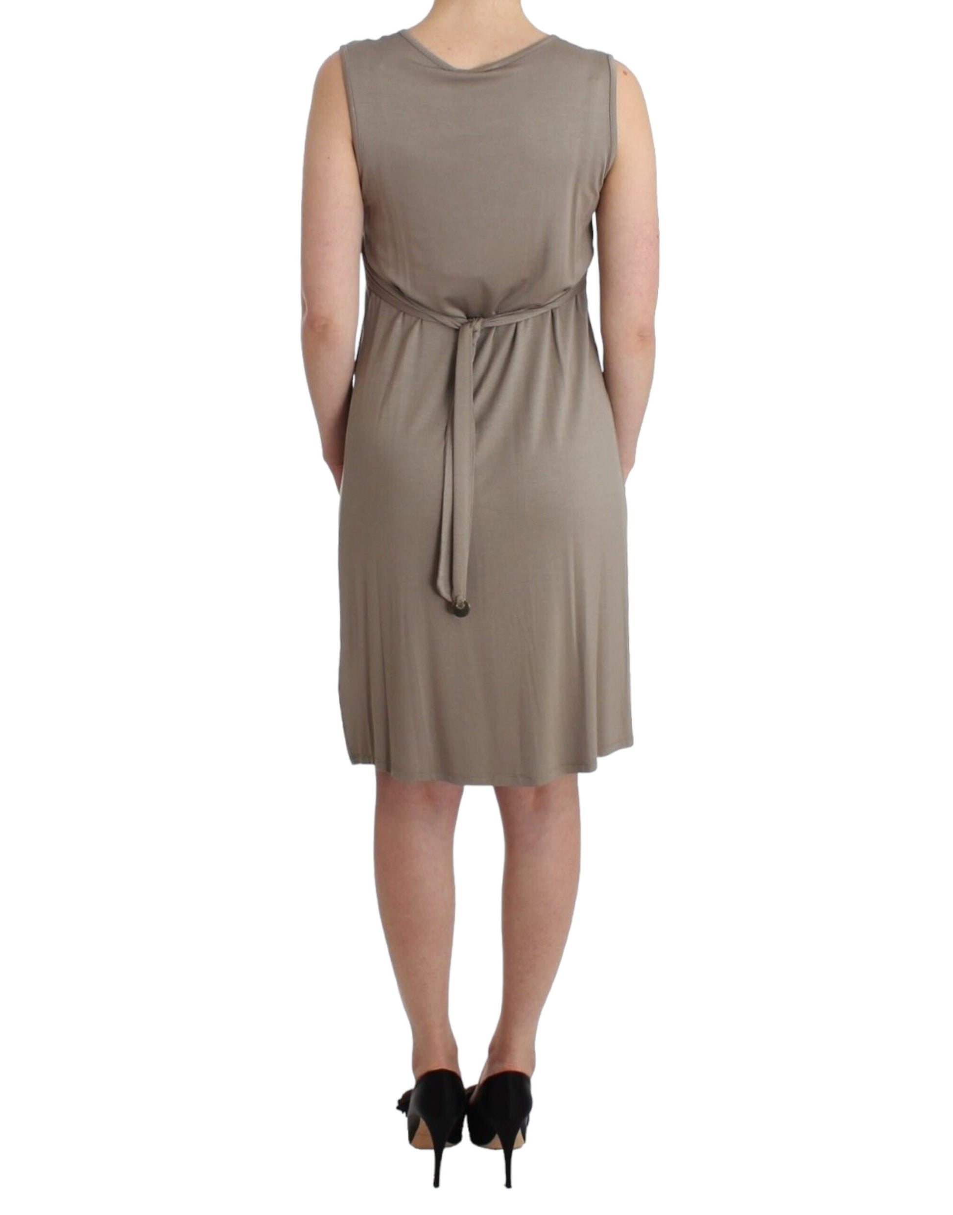 Studded Sheath Knee-Length Dress in Beige - SEHABRANDS