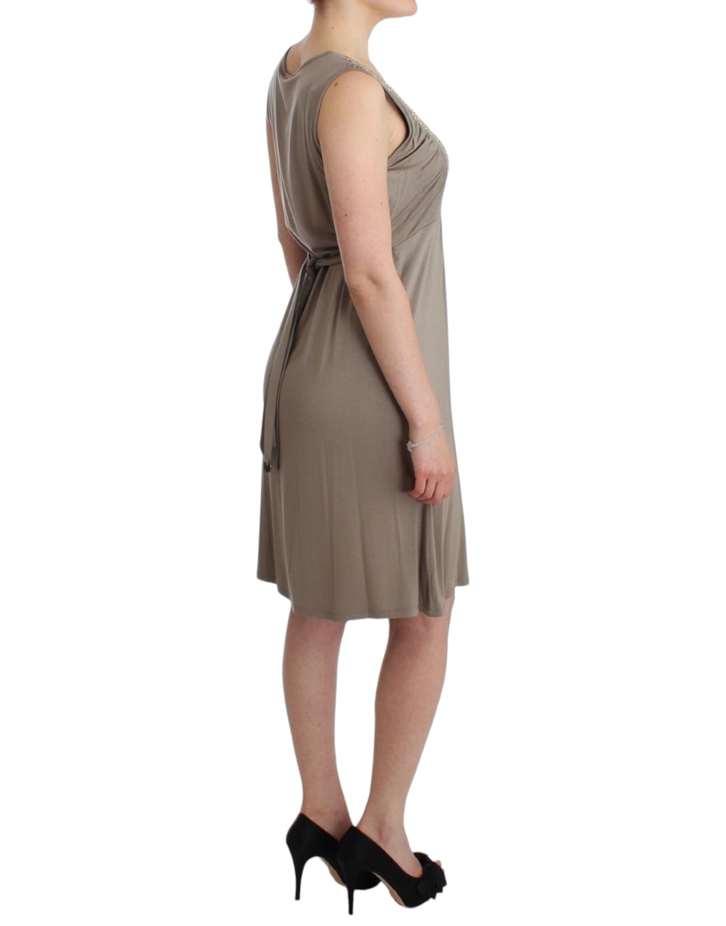 Studded Sheath Knee-Length Dress in Beige - SEHABRANDS