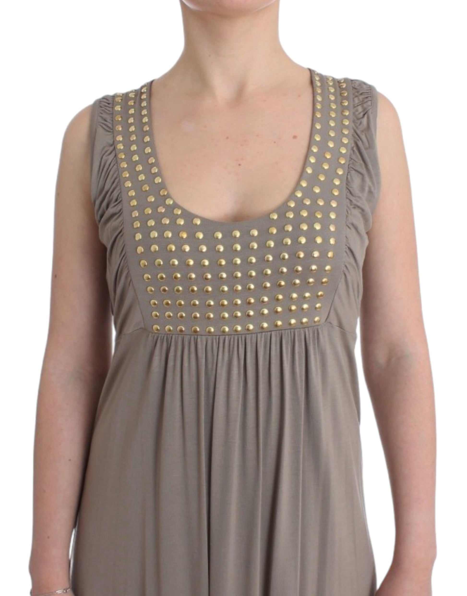 Studded Sheath Knee-Length Dress in Beige - SEHABRANDS