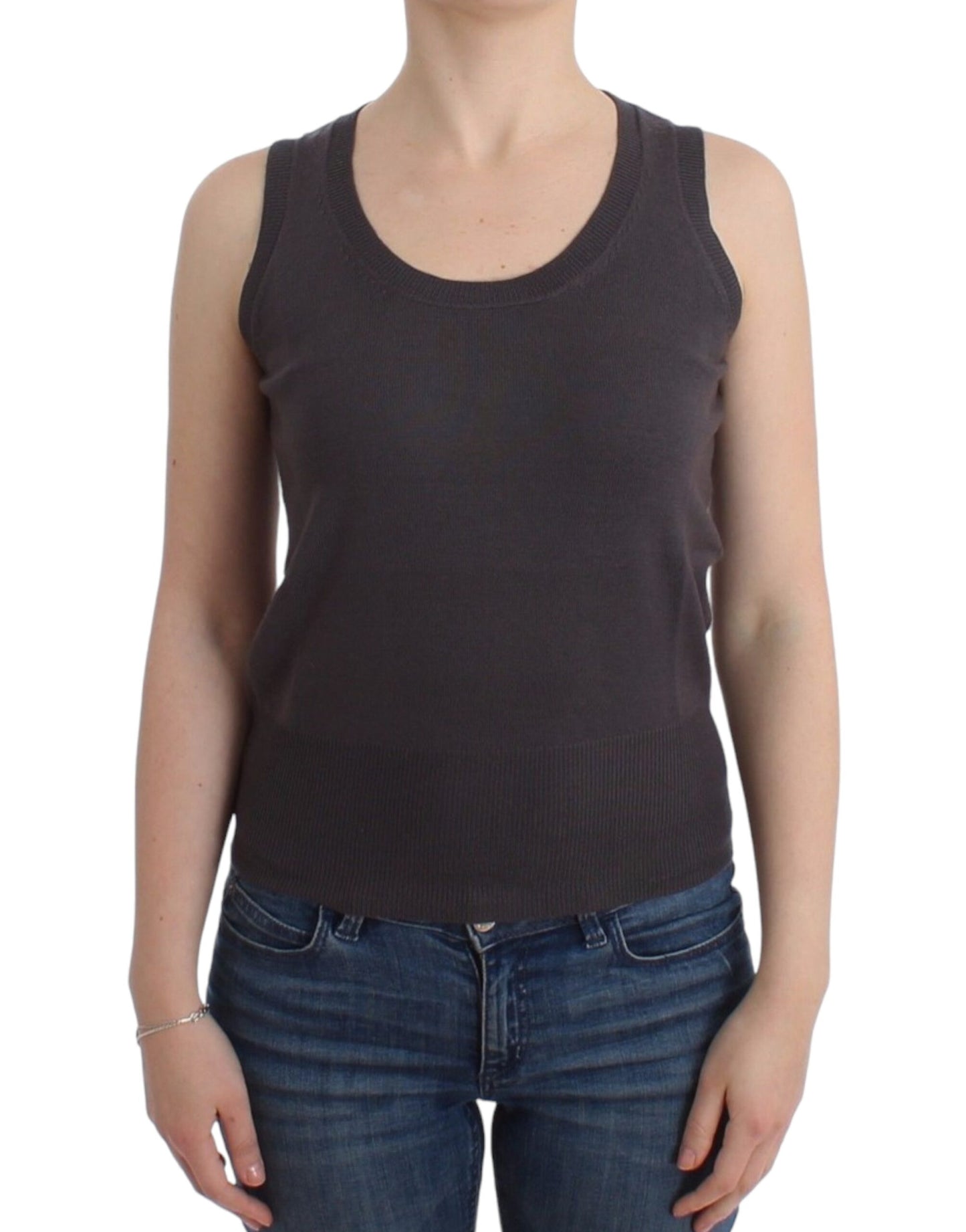 Elegant Sleeveless Brown Knit Top - SEHABRANDS